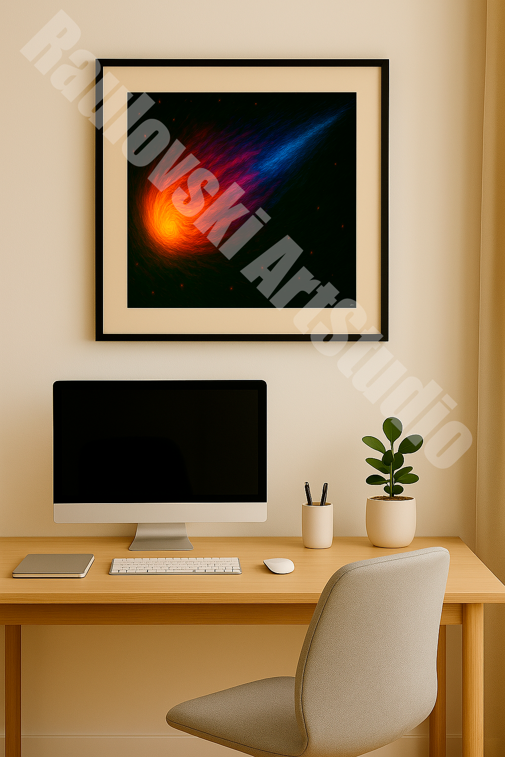 Neon Comet - High-Resolution Digital Art for Giclée Printing