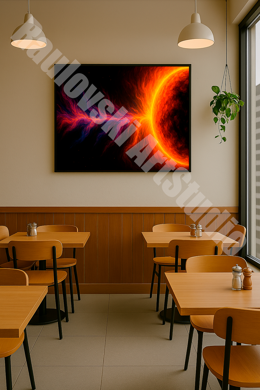 Neon Sun Flames - High-Resolution Digital Art for Giclée Printing