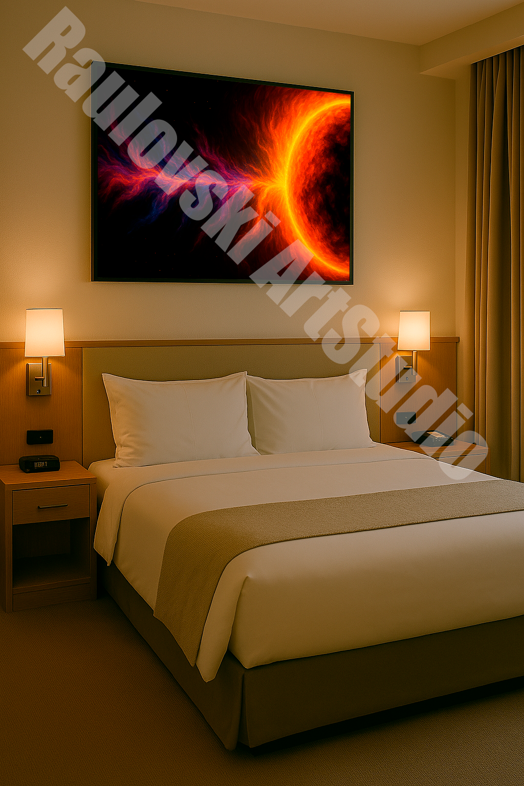 Neon Sun Flames - High-Resolution Digital Art for Giclée Printing