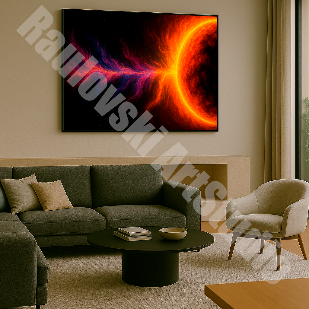 Neon Sun Flames - High-Resolution Digital Art for Giclée Printing