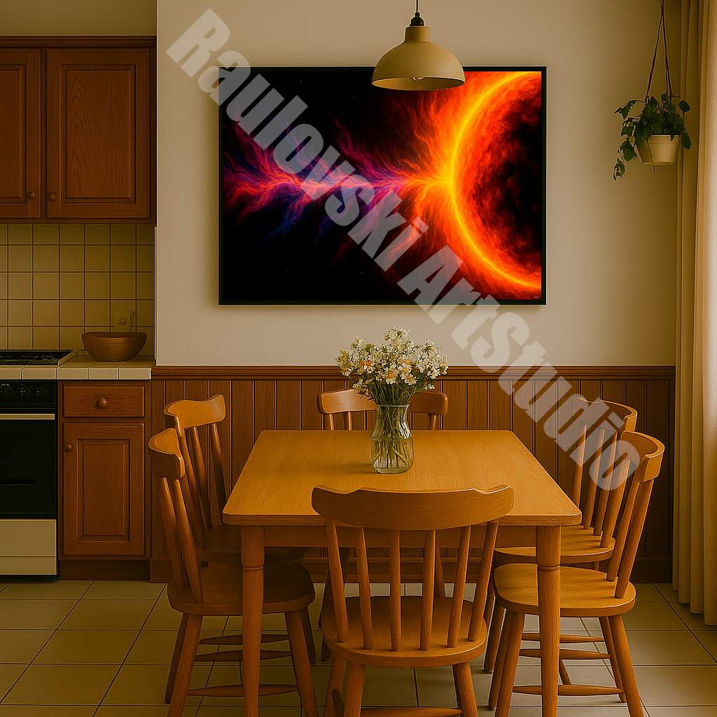 Neon Sun Flames - High-Resolution Digital Art for Giclée Printing