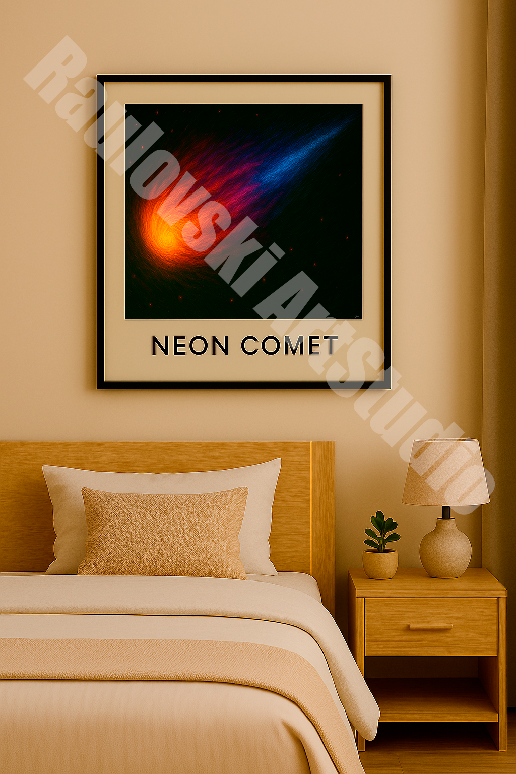 Neon Comet - High-Resolution Digital Art for Giclée Printing