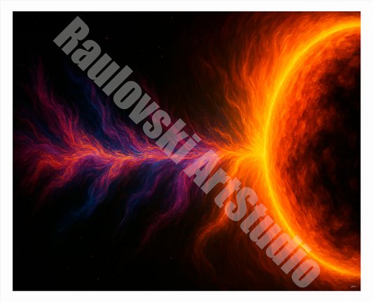 Neon Sun Flames - High-Resolution Digital Art for Giclée Printing