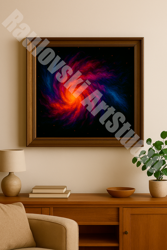 Neon Cosmic Vortex - High-Resolution Digital Art for Giclée Printing