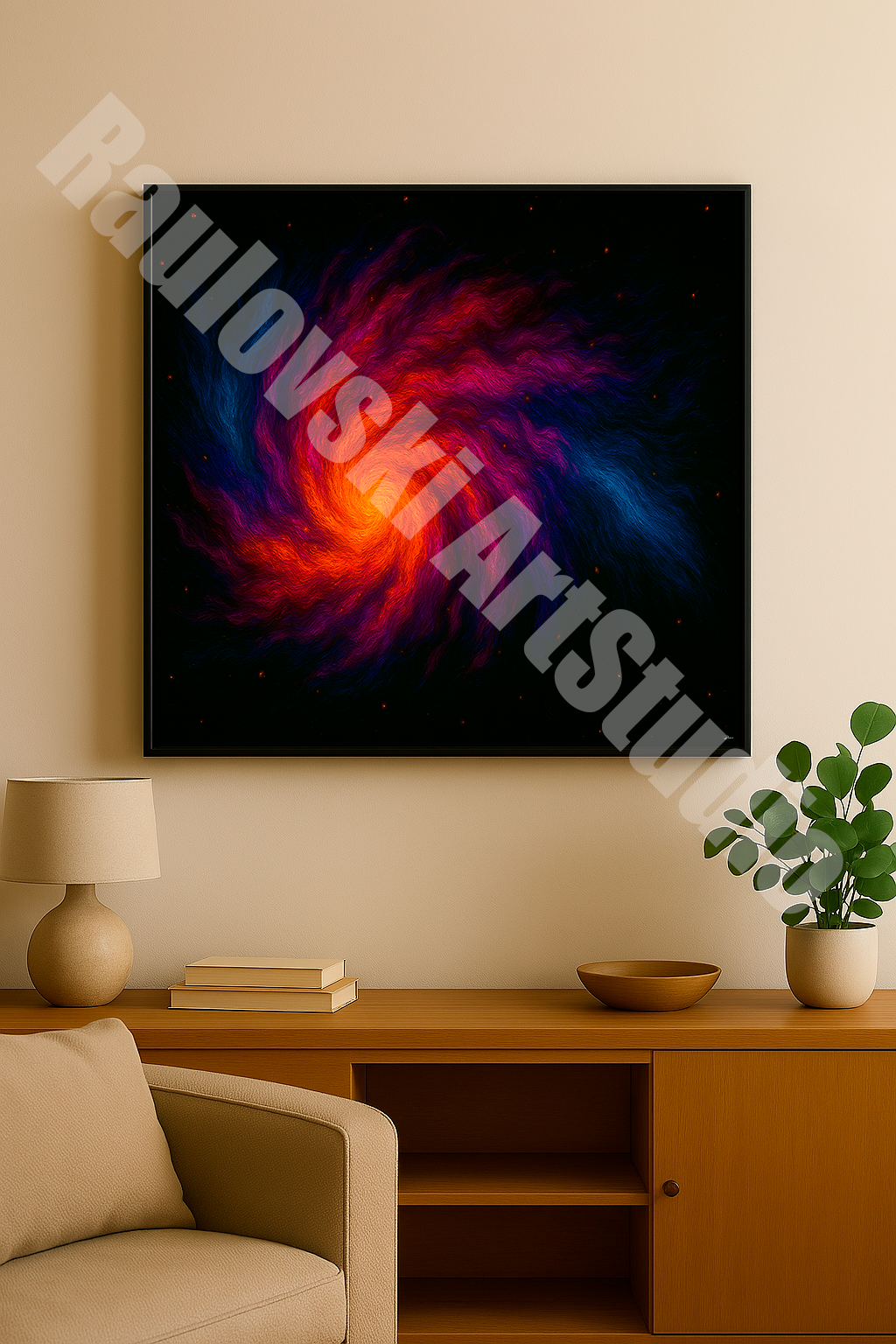 Neon Cosmic Vortex - High-Resolution Digital Art for Giclée Printing